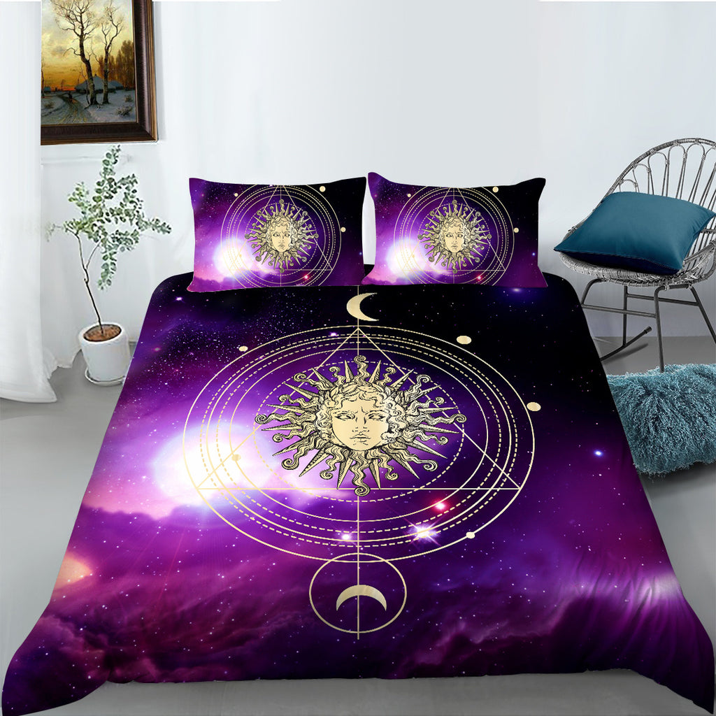 Purple Sun Moon Galaxy Quilt Cover Set Kids Korna