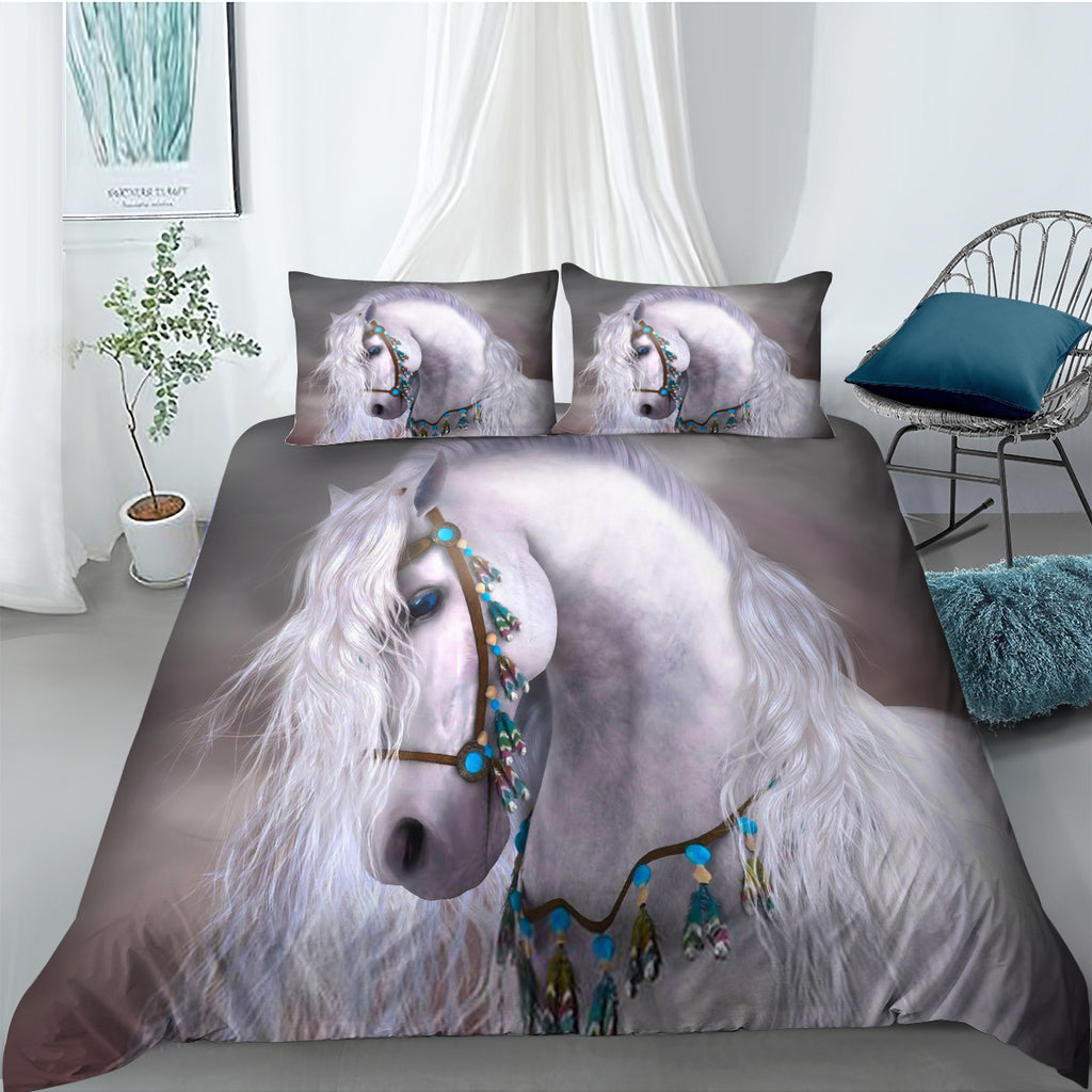 White Horse Quilt Cover Set Kids Korna