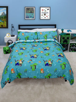 Minecraft Level Up Double to Queen Quilt Cover Set - POLYESTER