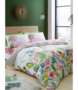 Tropical Flowers Flamingo Double to Queen Quilt Cover Set