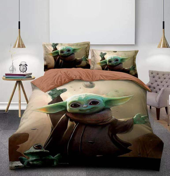 Set Biancheria Letto Star Wars Baby Yoda - 2 Pezzi, Copripiumino Reversibile 140x200 Cm E Federa 70x90 Cm, 100% Cotone, Effetto Luminescente