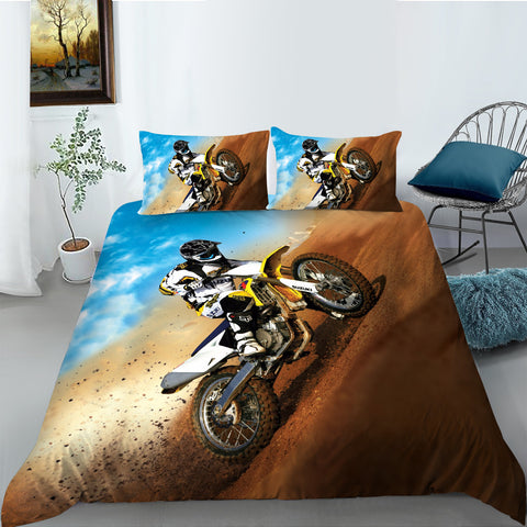 Dirt Bike Motorbike Yellow Quilt Cover Set