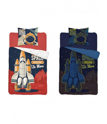 Space Mission Glow In The Dark Single Quilt Cover Set EURO CASE