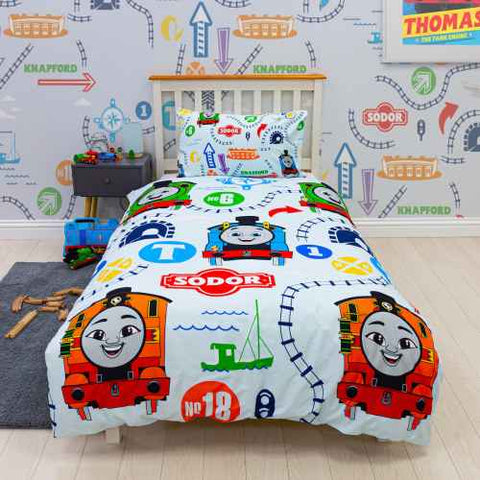Thomas The Tank Engine Tracks "Reversible" Single Quilt Cover Set POLYESTER