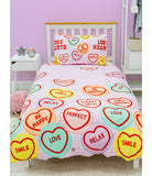 Love Hearts Happy Single Quilt Cover Set